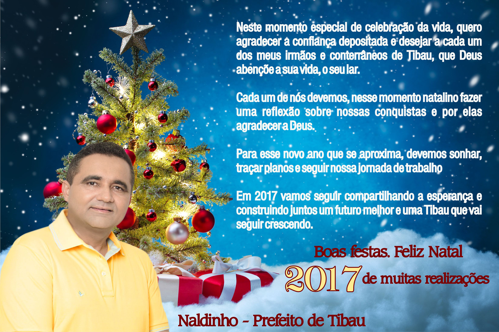 Mensagem de Natal e Ano Novo do prefeito Naldinho aos munícipes tibauenses  – Costa Branca News