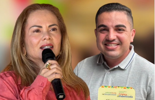 secretaria e perefeito comemoram